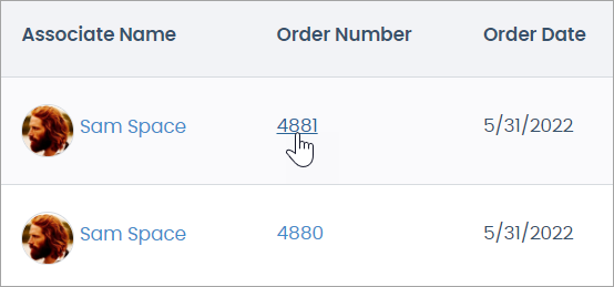Order Number link